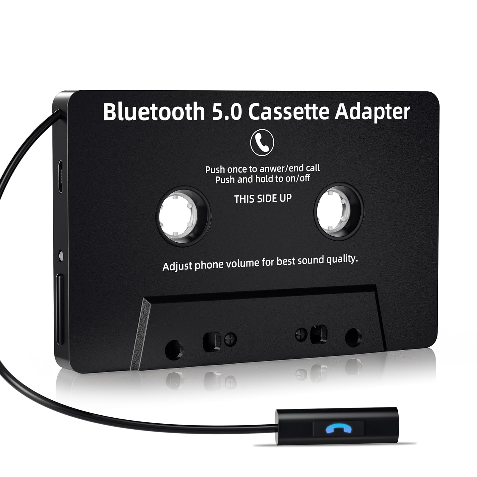 Car Audio Bluetooth Cassette Receiver, Tape Player Bluetooth 5.0 Cassette Aux Adapter, Hands-Free Calling, Stereo Two-Channel,Black