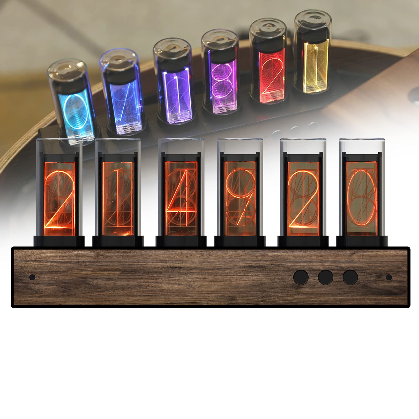 Cadeaux personnalisés, Horloge à Tube numérique, Horloge à Tubes Nixie LED, 7 Modes d'éclairage/Personnaliser la lumière d'arrière-Plan/synchronisation précise/Conception