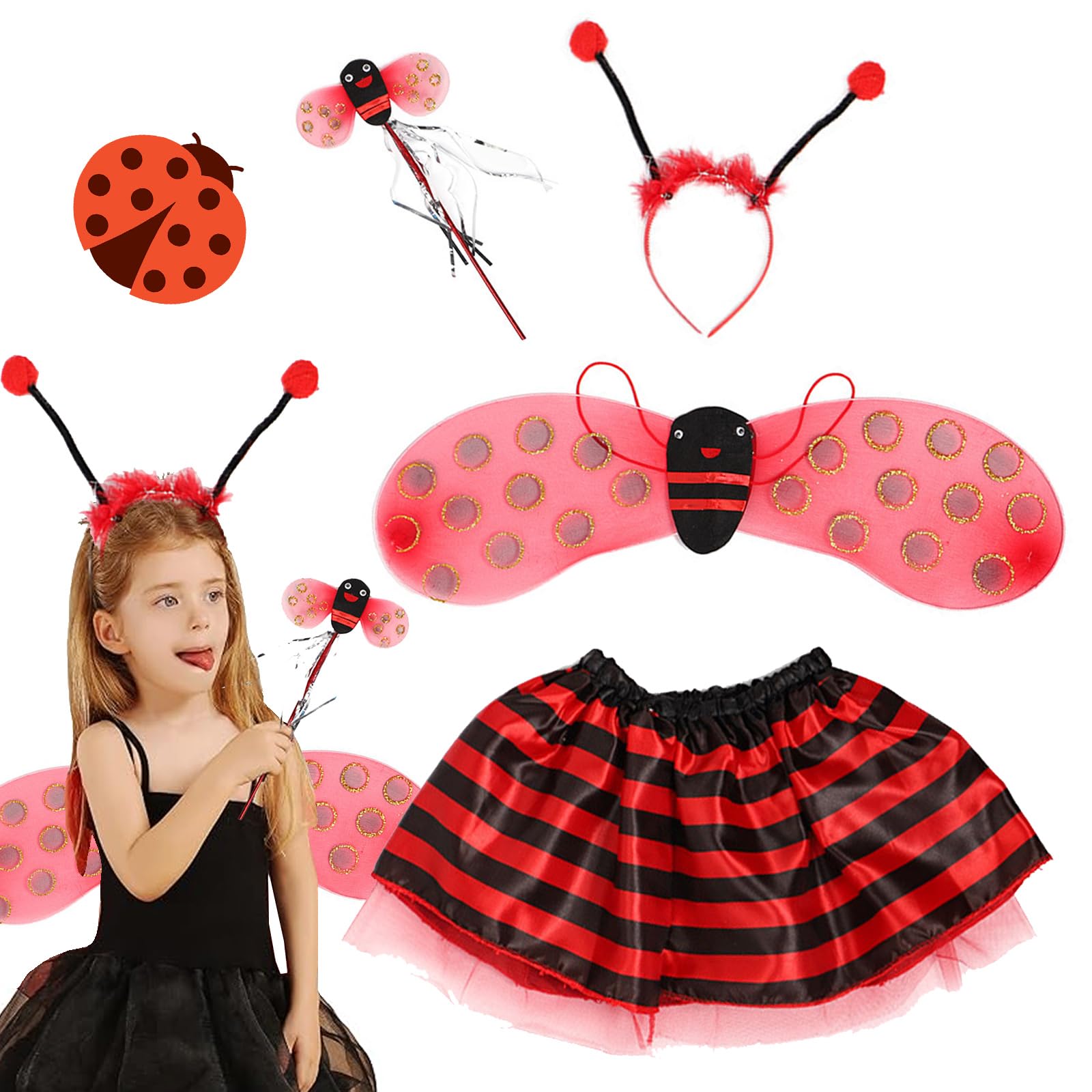 DAZZTIME Disfraz de Abeja para Niña,4 Piezas Disfraz de Abejita,Set de Disfraz Abeja Niño,con Alas,Diademas,Varitas Mágicas y Falda Tul,para Niña Carnaval Halloween Cosplay Fiesta Regalo.