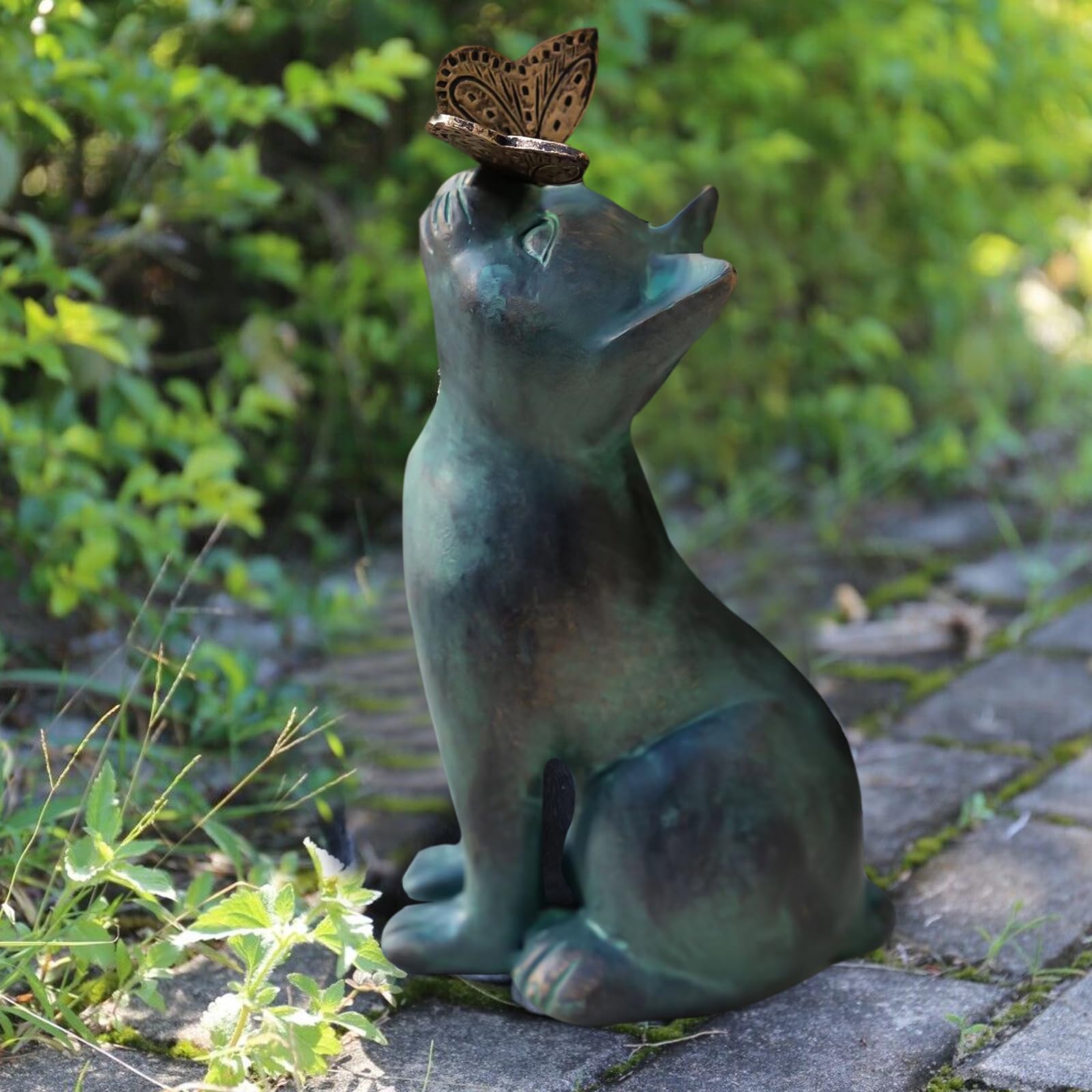 Chat Décoration Extérieur : Chat Mignon Top Papillon Sculpture Animal en Résine Imperméable pour la Maison Cadeaux Artisanat