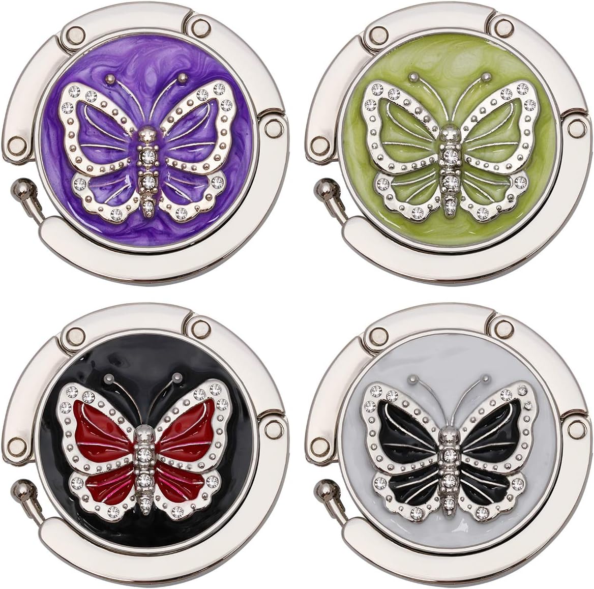 WIWAPLEX Folding Table Purse Hook Set of 4 - Metal Foldable Handbag Hanger Womens Bag Storage Hanging for Office Restaurant Desk (Butterfly)