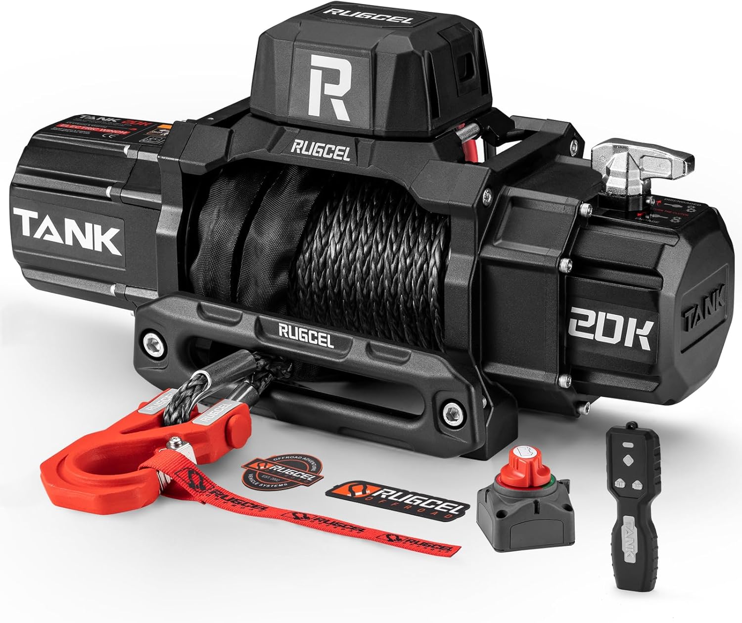 RUGCEL WINCH TK20000 20000 lb 12V Waterproof Electric Winch with Synthetic Rope and 2-in-1 Remote
