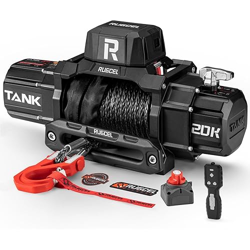 RUGCEL WINCH 20000lb Waterproof Electric Synthetic Rope Winch 12V with Hawse Fairlead,Black Rope,for Truck SUV,2 in 1 Infrared Remote Control