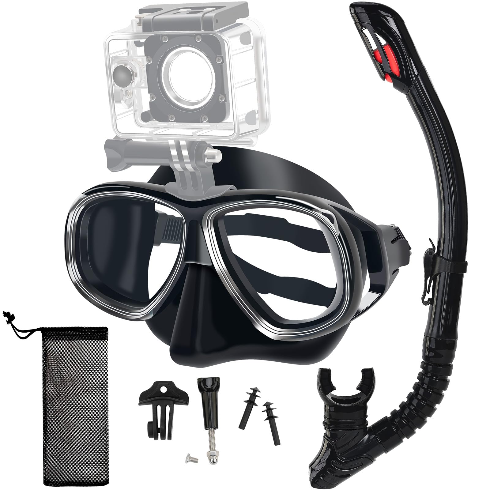 Nearsighted Snorkeling Gear for Adults Youth, Professional Full Dry Top Silicone Snorkel Set, Anti-Fog Scuba Diving Mask with Adjustable Strap