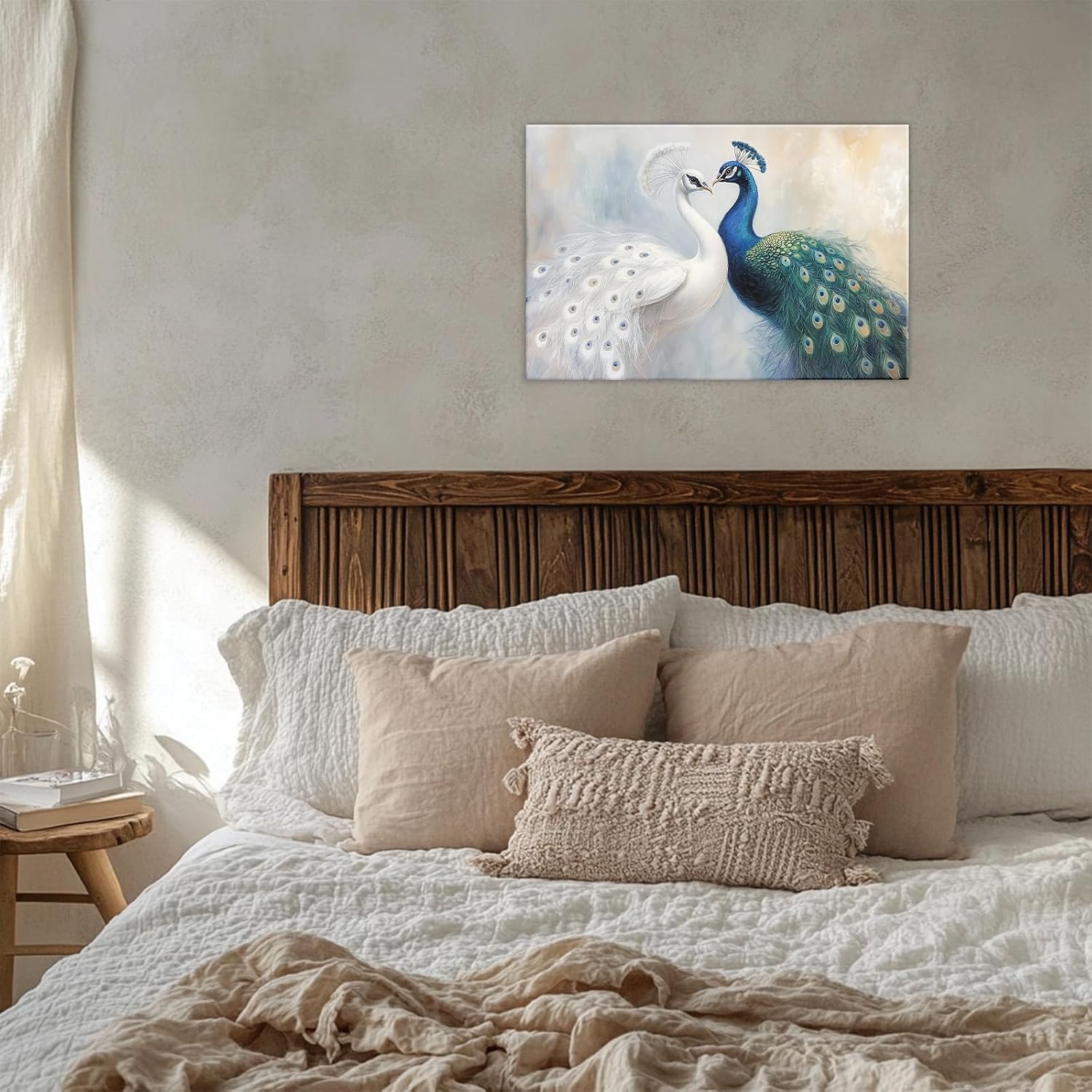 GLOKAKA Peacock Canvas Wall Art Blue White Peacock Pictures Couple Peacock Art Poster Abstract Animal Painting Modern Home Decoration for Living Room Bedroom(Artwork-1,12"x18")