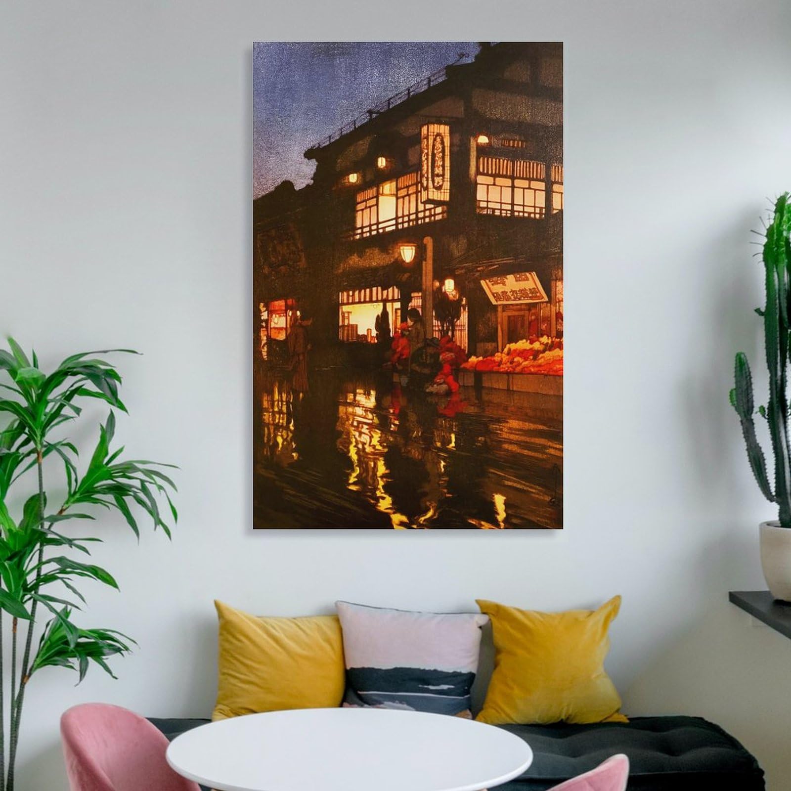 吉田博、【神樂坂通　雨後の夜】、希少な額装用画集より、美品、新品額装付 吉田博、【神樂坂通 雨後の夜】、希少な額装用画集より、美