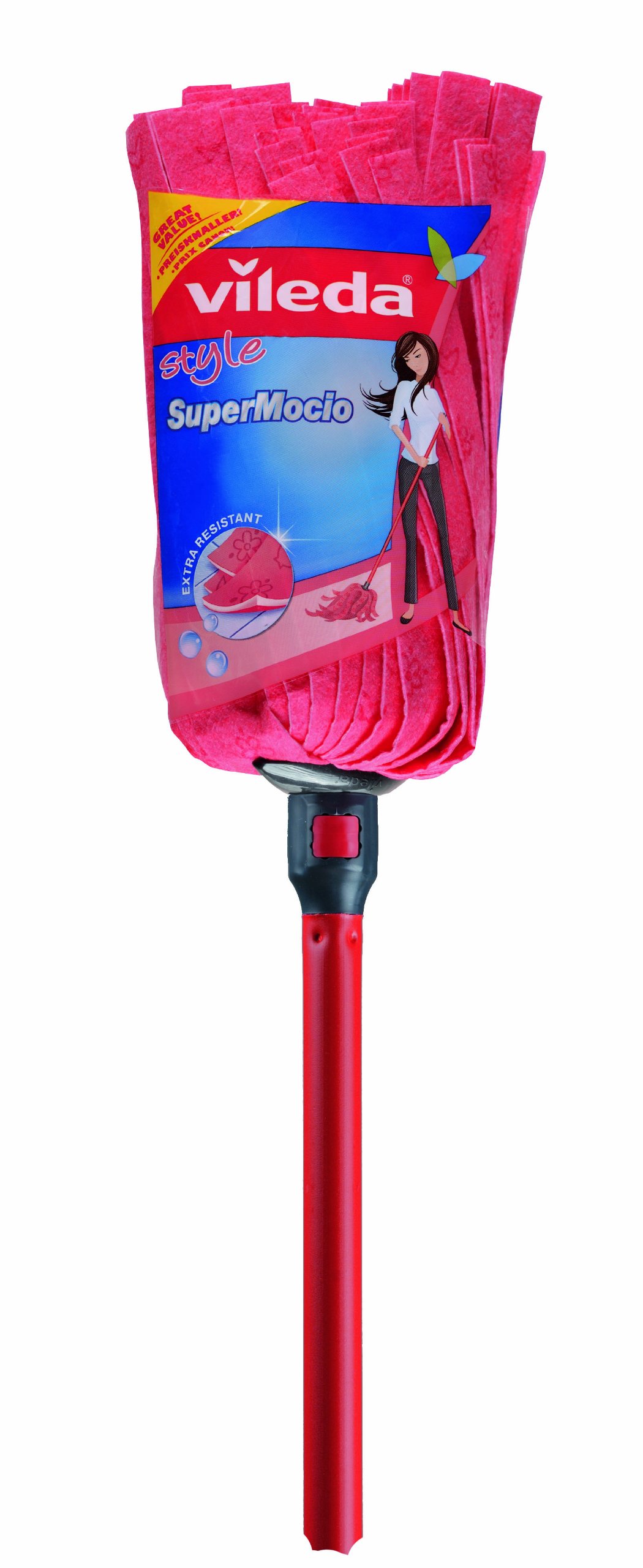Vileda Ricambio Supermocio Nastro Rosso - Testina Assorbente Per Pavimenti, Facile Click, Adatto A Piastrelle E Legno - 3