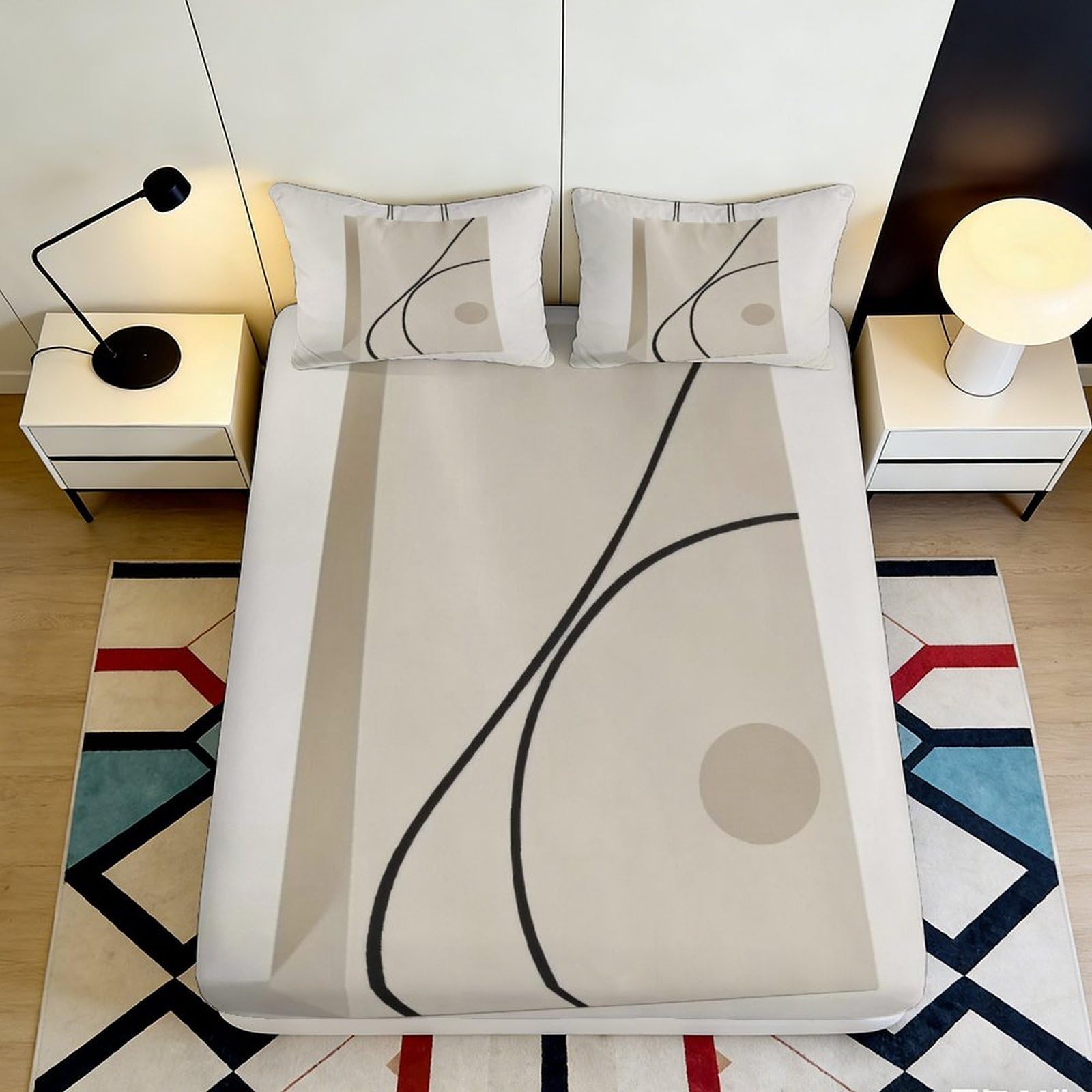 Pnayamiorkfel Style-4 3D Printed Minimalist Geometric Fitted Sheet Microfiber Modern Art Lines Bed Sheet For Bedroom Dorm Mattress Cover 90X200x25cm