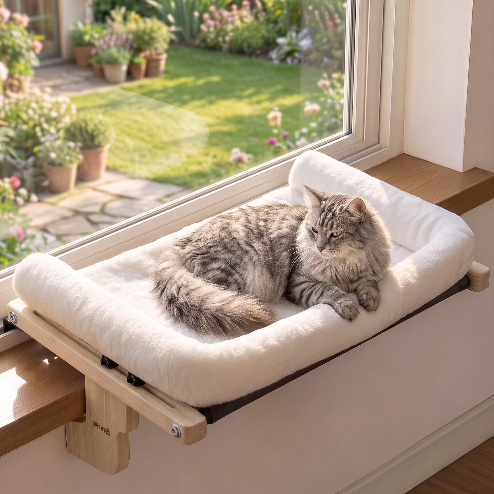 Pecute Weiche Katzenhängematte für die Fensterbank bis 15 kg, 63cm(Weiß)