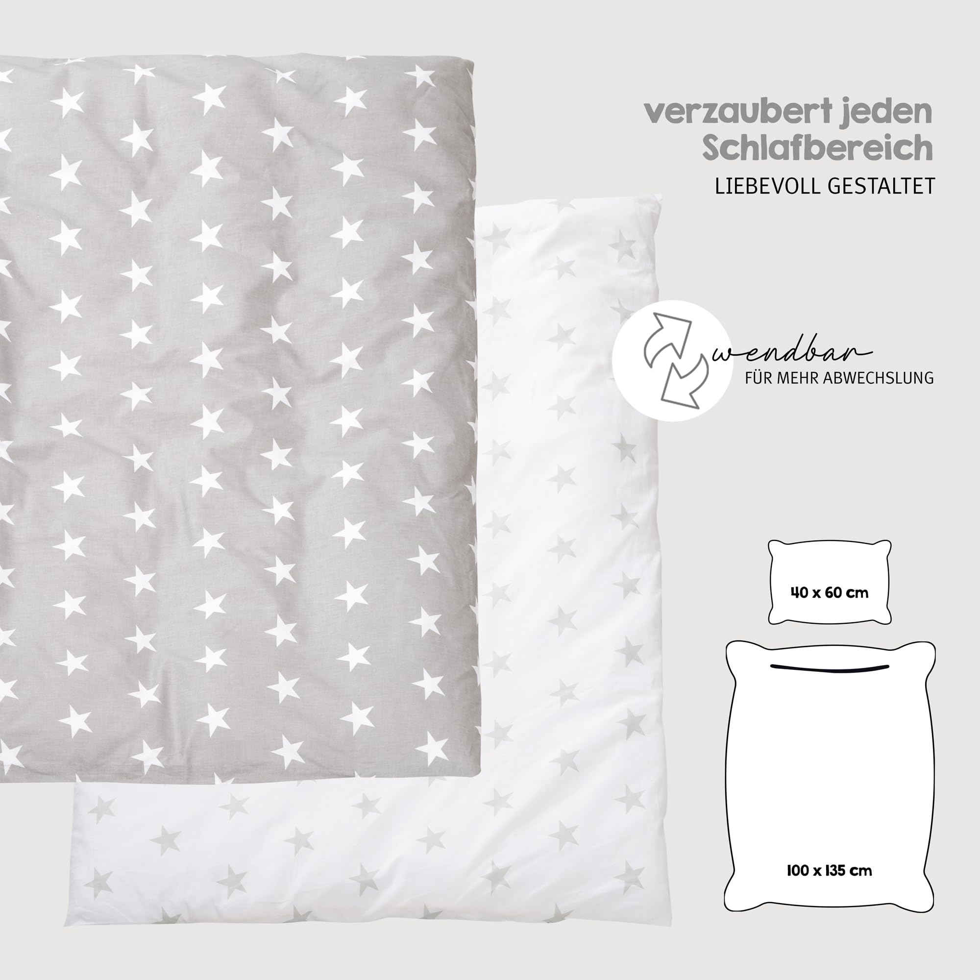 roba Lettino Completo di Set Biancheria Little Stars, 70 x 140 cm, Letto per Bambini con Federa, Copripiumino, Materasso, Baldacchino, Legno Bianco