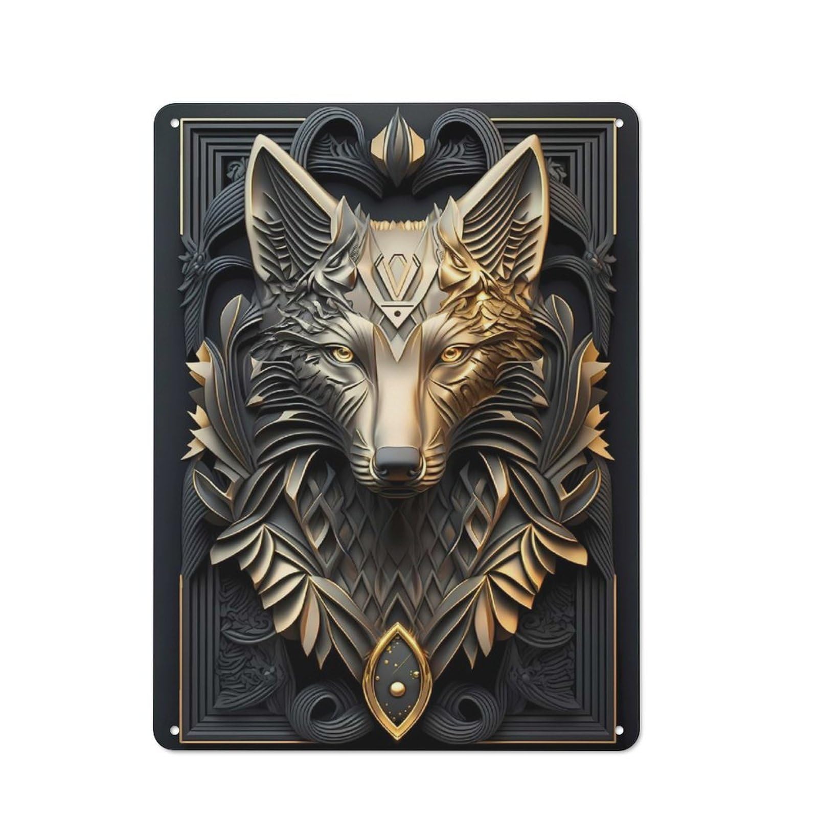 Vintage Silver Gold Mechanic Wolf Metal Plaque 40x30cm, Kitchen Wall Decor for Restaurant, Kitchen, Counter Or Breakfast Nook