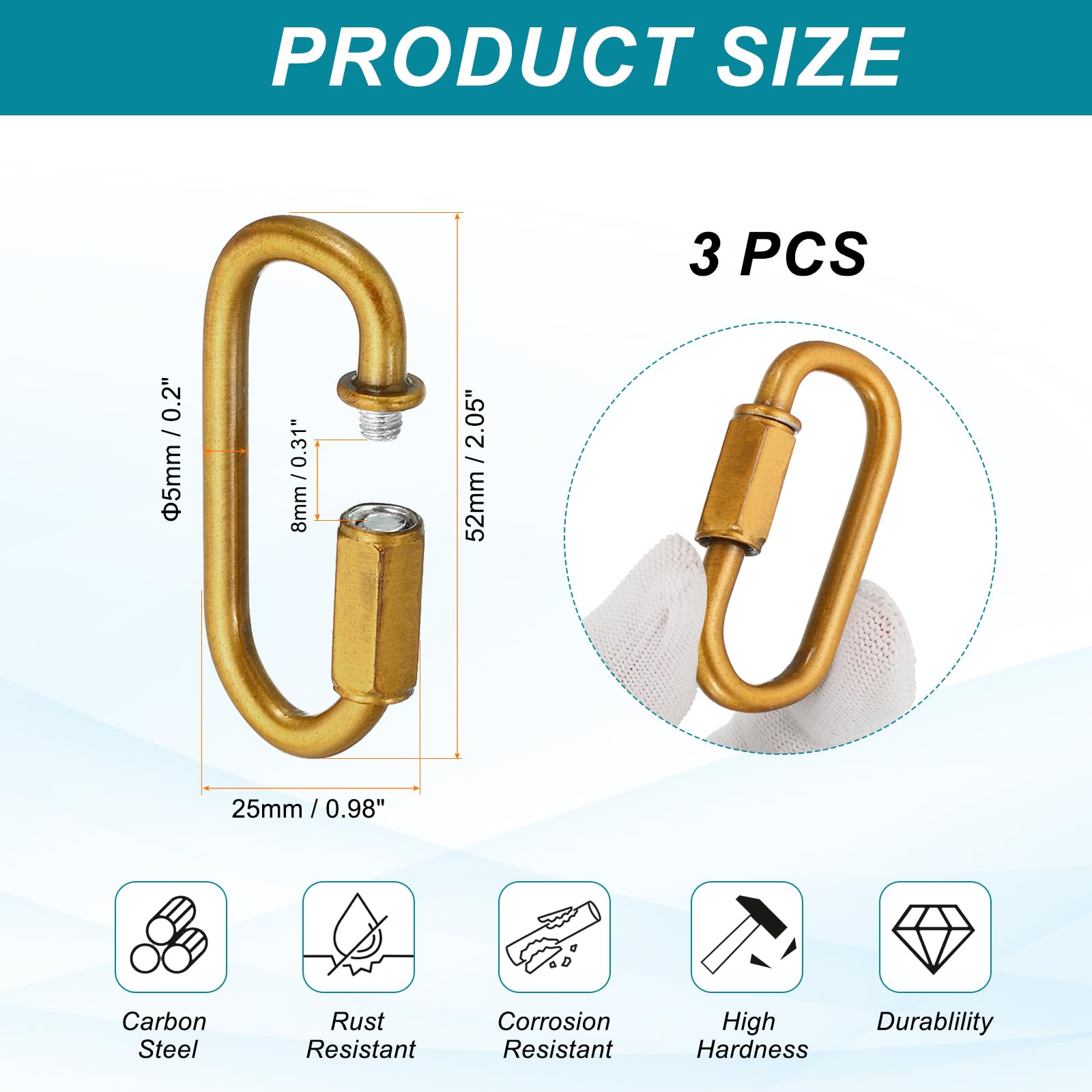 MECCANIXITY Chain Connectors, 5mm Thick Quick Link Screw Lock Oval Clips for Chandelier Pendant Lights, Gold Bronze, Pack of 3