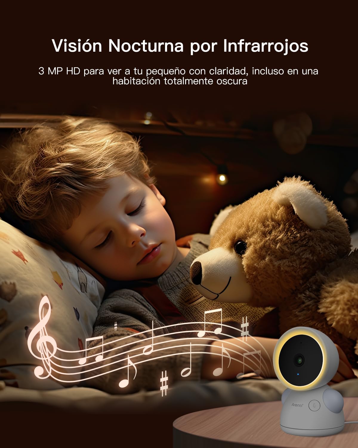 ARENTI 2K/3MP Camara Vigilancia Bebe con 5" Monitor, 2,4GHz WiFi Vigilabebes con Camara, Detección del Llanto, Detección de Temperatura y Humedad, Visión Nocturna, Audio Bidireccional con Alexa & App