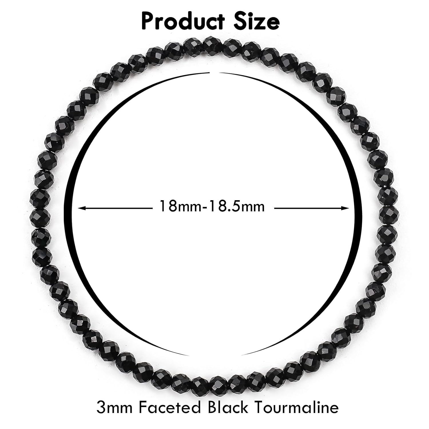 BONNY BOXX Natural Genuine Gemstone Faceted Round Beads Bracelets, 3mm Adjustable Stretchy Tiny Faceted Black Tourmaline Bracelet, Healing Crystal Reiki Chakra Dainty Jewelry... - Image 2