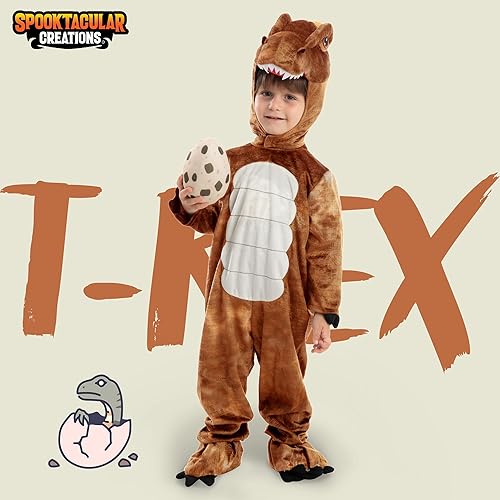 Miniatura 2 de Spooktacular Creations - Disfraz realista de T-rex, enterizo de dinosaurio con huevo de juguete para niños y fiesta de disfraces de Halloween
