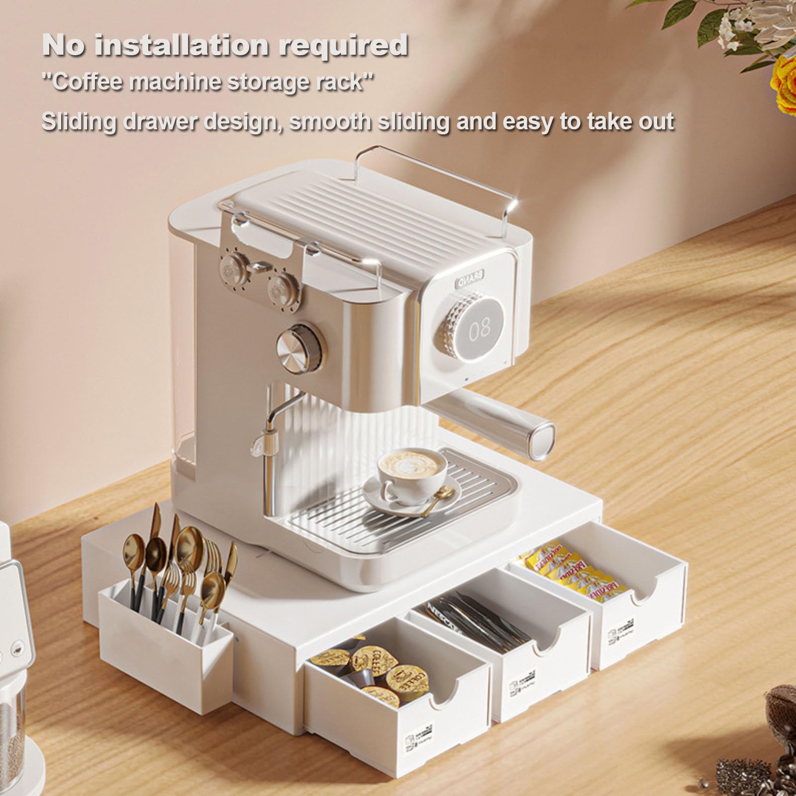 Kosz do przechowywania kapsułek kawy, uchwyt na ka Coffee Pod Storage, Three Drawers Design Coffee Pod Organizer, Coffee Capsule Organize Drawer,Coffee Maker Holder Organizer,White(White)