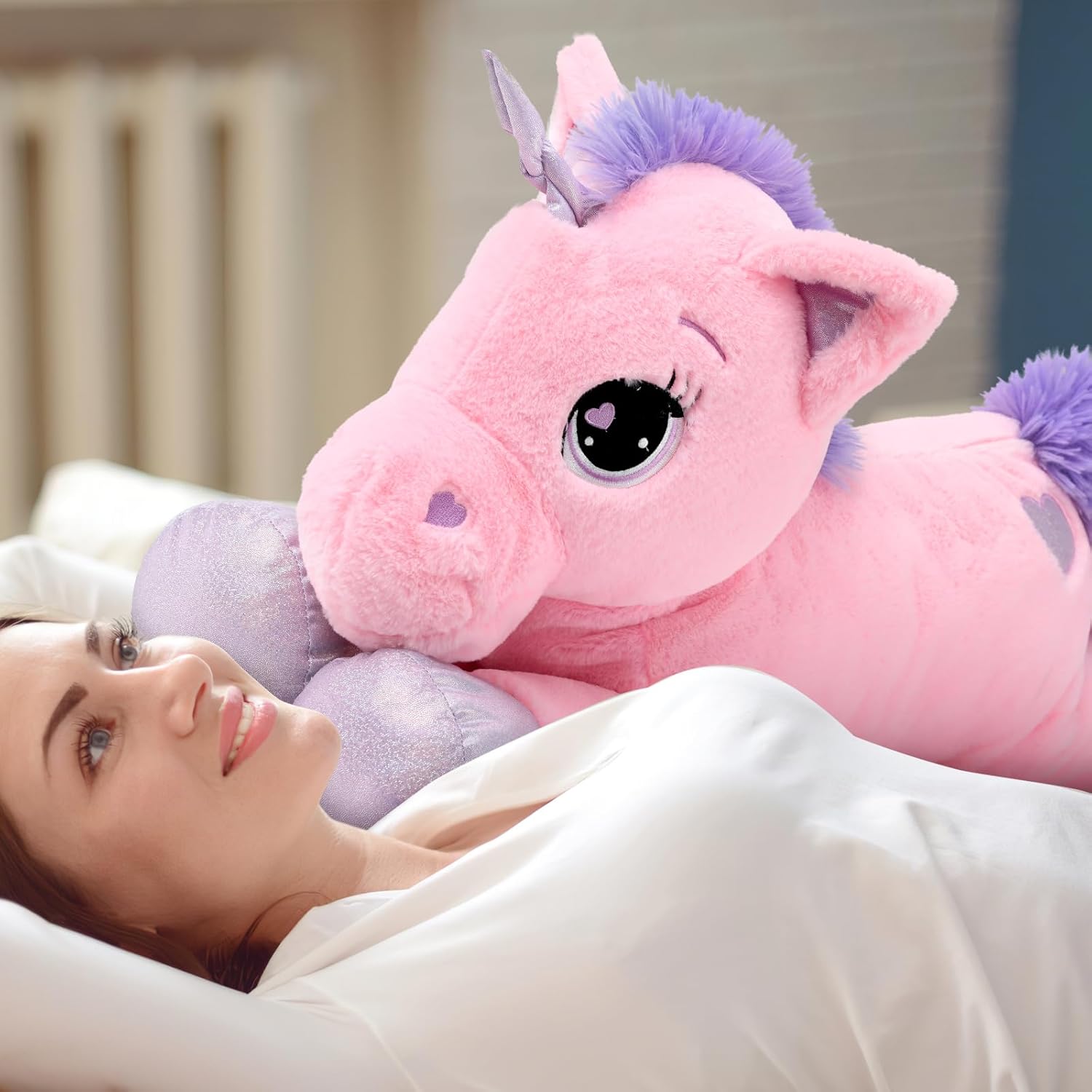 Unicorn Stuffed Animal Giant 31" Stuffed Unicorn Plush Pillow, Christmas Birthday Gift for Girls Kids Girlfriend, Pink