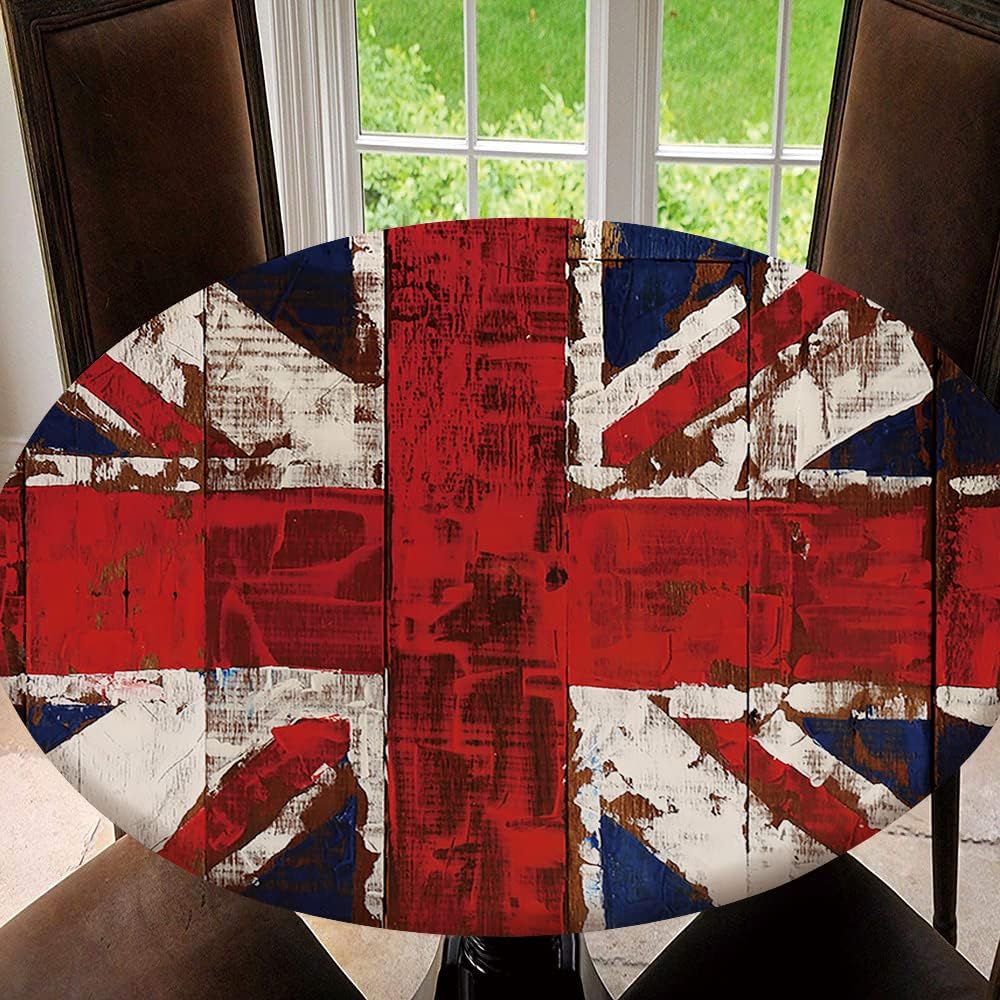 Independence Day Round Fitted Tablecloth, Patriotic Elastic Edge Table Cover Waterproof Table Cloths for Home Decor Kitchen Dining Party, Tablecloth Size 60"(Fit for 48.2"-52.1" Table), Type 28