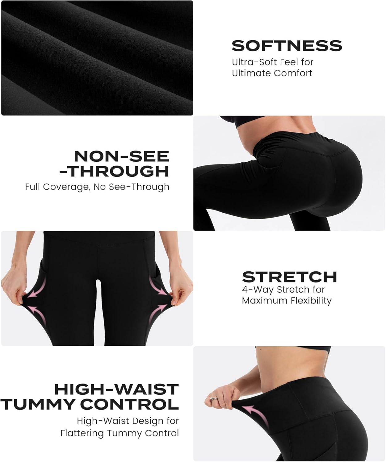CAMPSNAIL 4 Pack Yoga Pants with Pockets for Women - High Waist Tummy Control Soft Leggings for Workout Gym