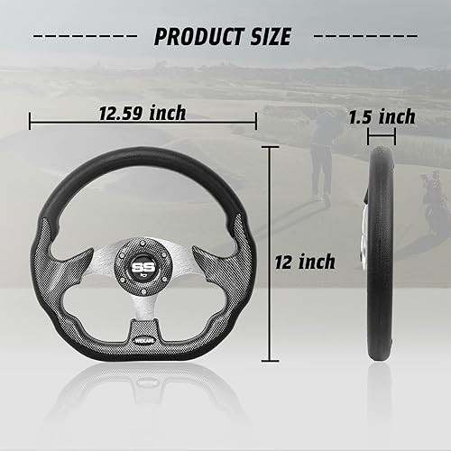 Miniatura 4 de D Golf Cart - Volante de 12.5 pulgadas, para Club Car EZGO Yamaha carrito de golf, con botón de bocina de coche, volante de carreras genial