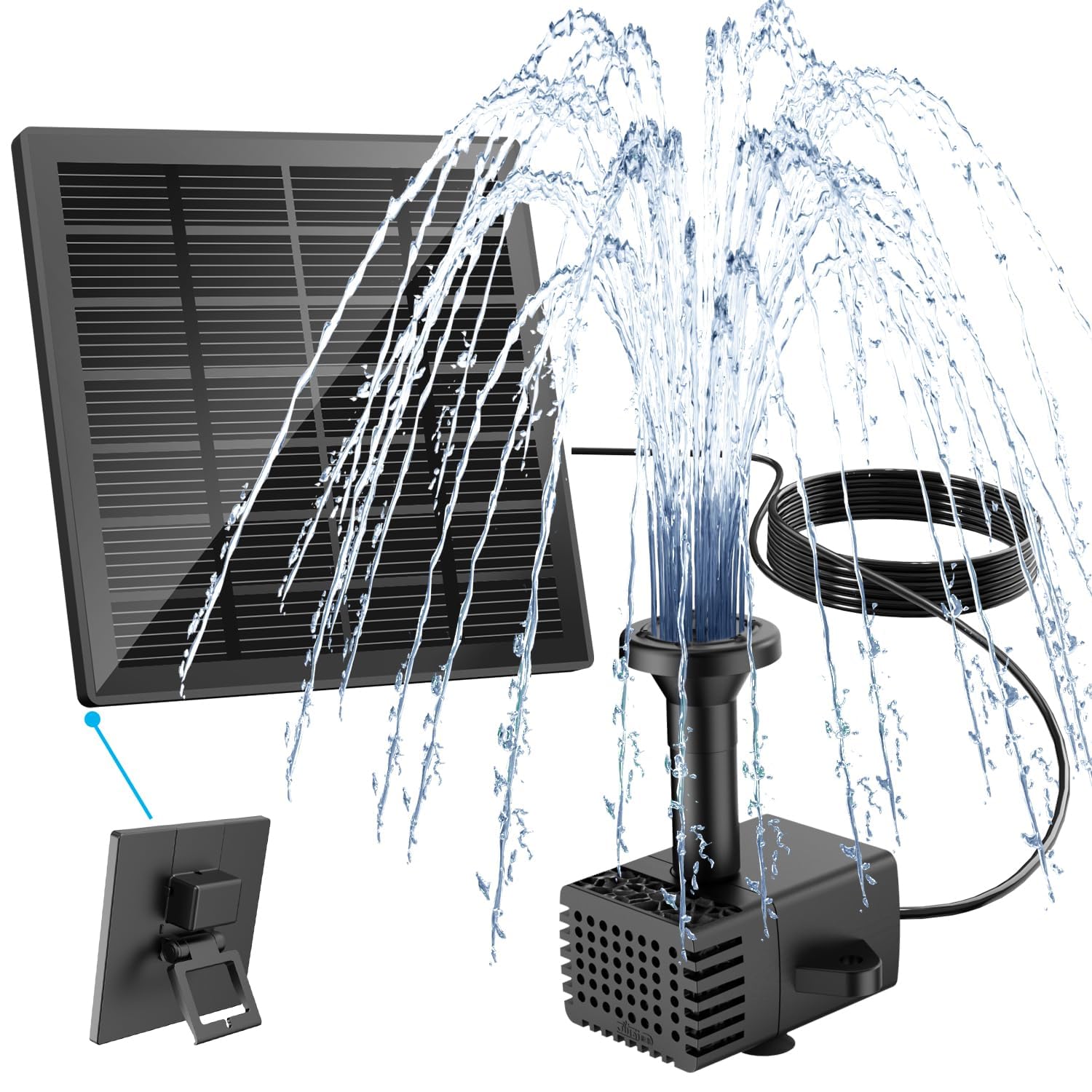 Yzert Solar Springbrunnen 1.8W, 2026 Glas Solar Teichpumpe mit 8 Effekte, 3M Kabel, Solar Wasserpumpe Schwimmender Fontäne Pumpe für Außen Vogelbad, Fischbecken, Garten (Schwarz)
