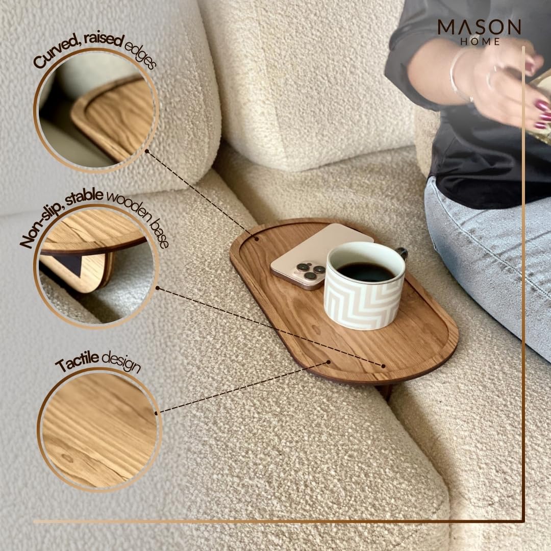 MASON HOME Elm Sofa Tray - Light Brown | Engineered Wood | Dining Tray | Home - Office - Living Room - Bed Room | Café & Hotels | Furniture | Serving Platter for Drinks - Appetizer - Snack Bowls 2