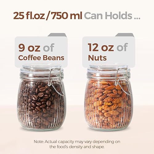 Miniatura 5 de ComSaf Tarro de vidrio hermético con tapa de 25 onzas, juego de 6, recipientes de almacenamiento de vidrio con tapas, recipiente de vidrio, frascos