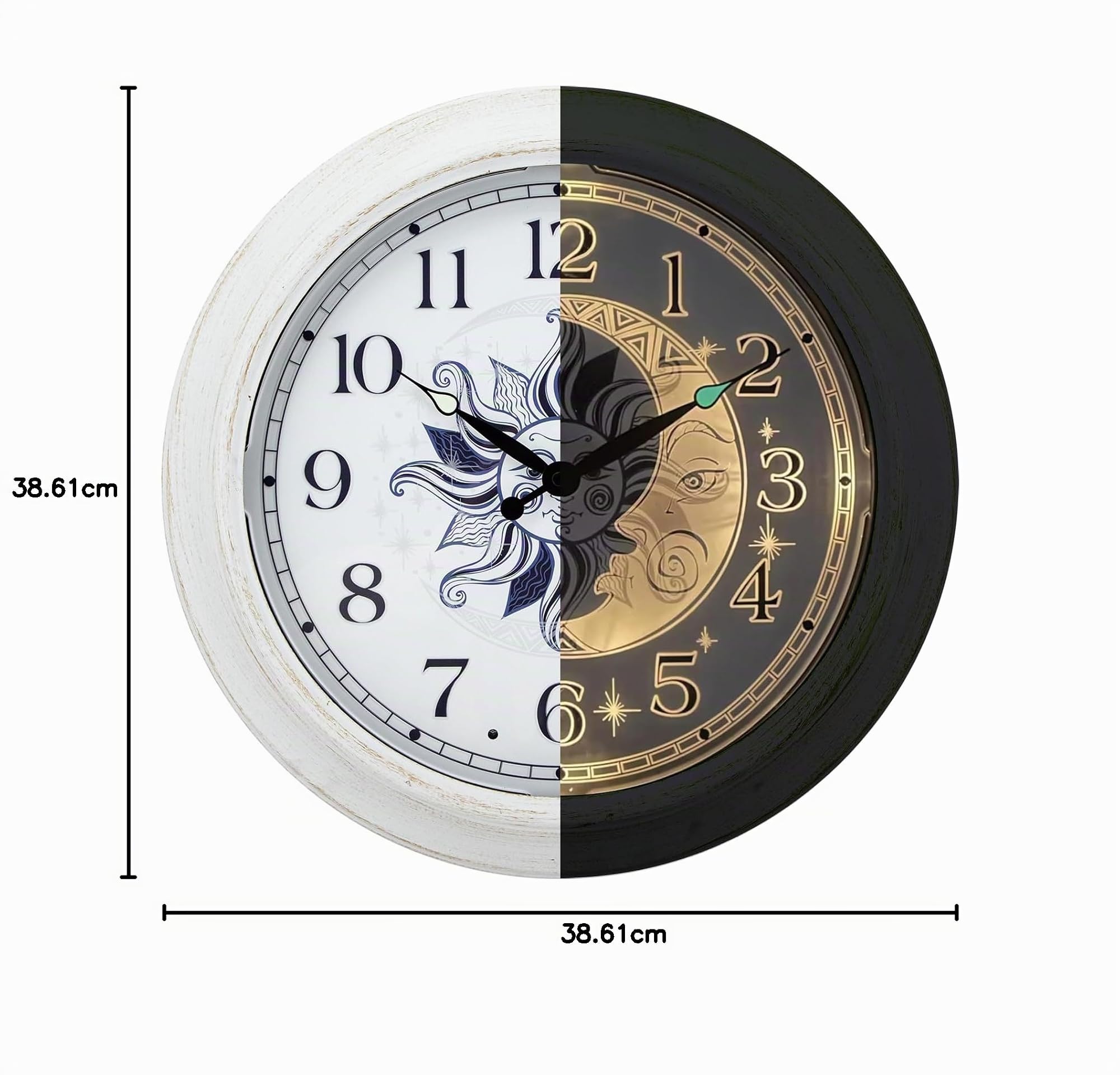 OCEST Outdoor-Uhr Garten Groß - Wetterfeste Wanduhr mit Thermometer, Wasserdicht, Geräuschlos, Batteriebetrieben, Dekouhr für Terrasse, Balkon, Pool & Patio | Batteriebetrieben, Sonnen- und Mond-Zifferblatt, wetterbeständig, Terrasse, Garten, Pool und Woh