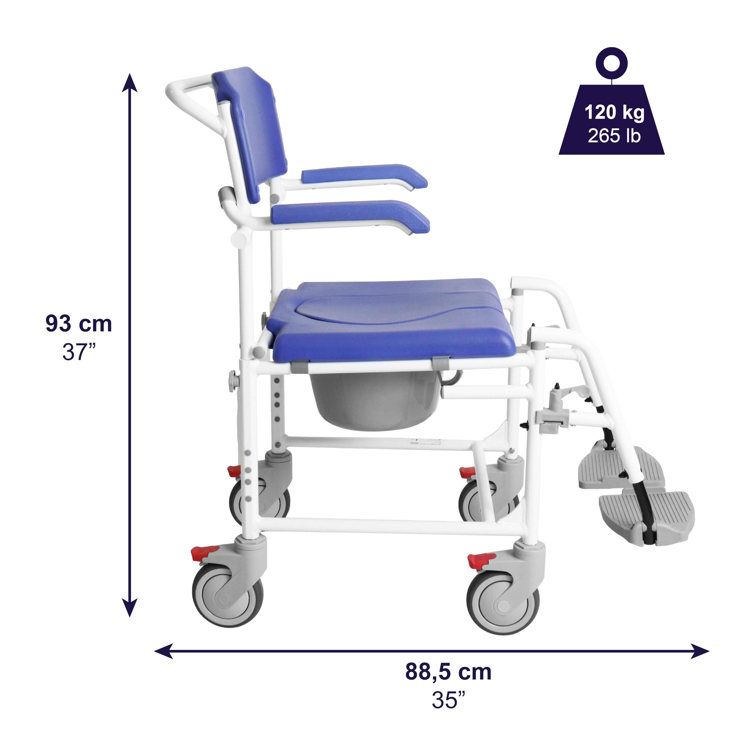 KMINA Sedia per Doccia Anziani con Ruote (Versione 2.0 Freni Potenziati) Comoda Wc per Anziani Multifunzione Blu - Modello PRO