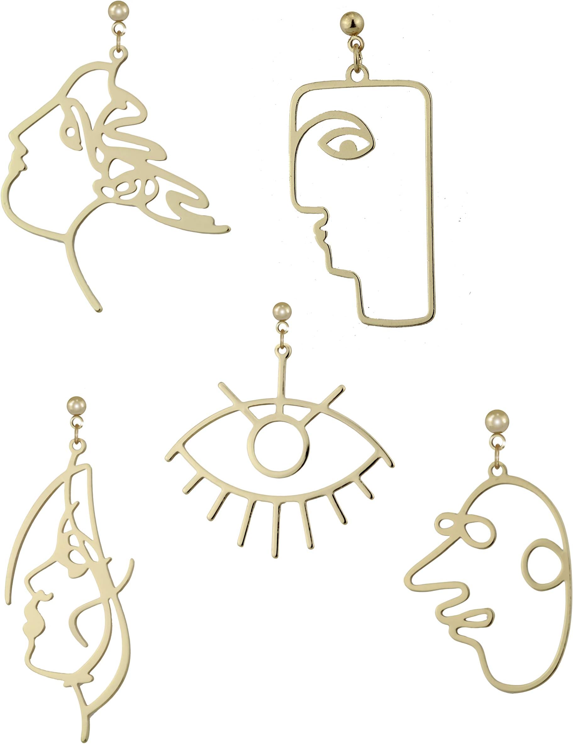 dokreil5 Pairs Modern Abstract Art Face Earrings Set Geometric Human Face Fashion Design Dangle Earrings