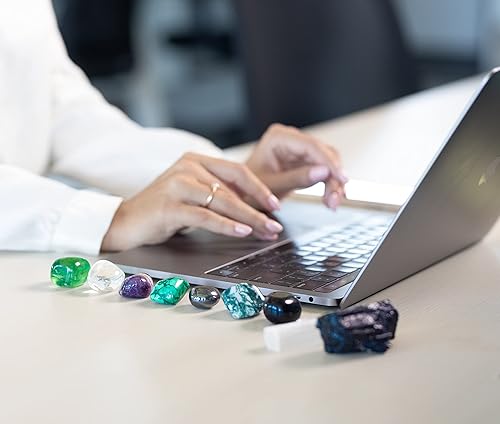 Miniatura 2 de Crystalya - Cristales de alta calidad y piedras curativas para protección EMF en caja de madera - Obsidiana fluorita malaquita hematita amatista