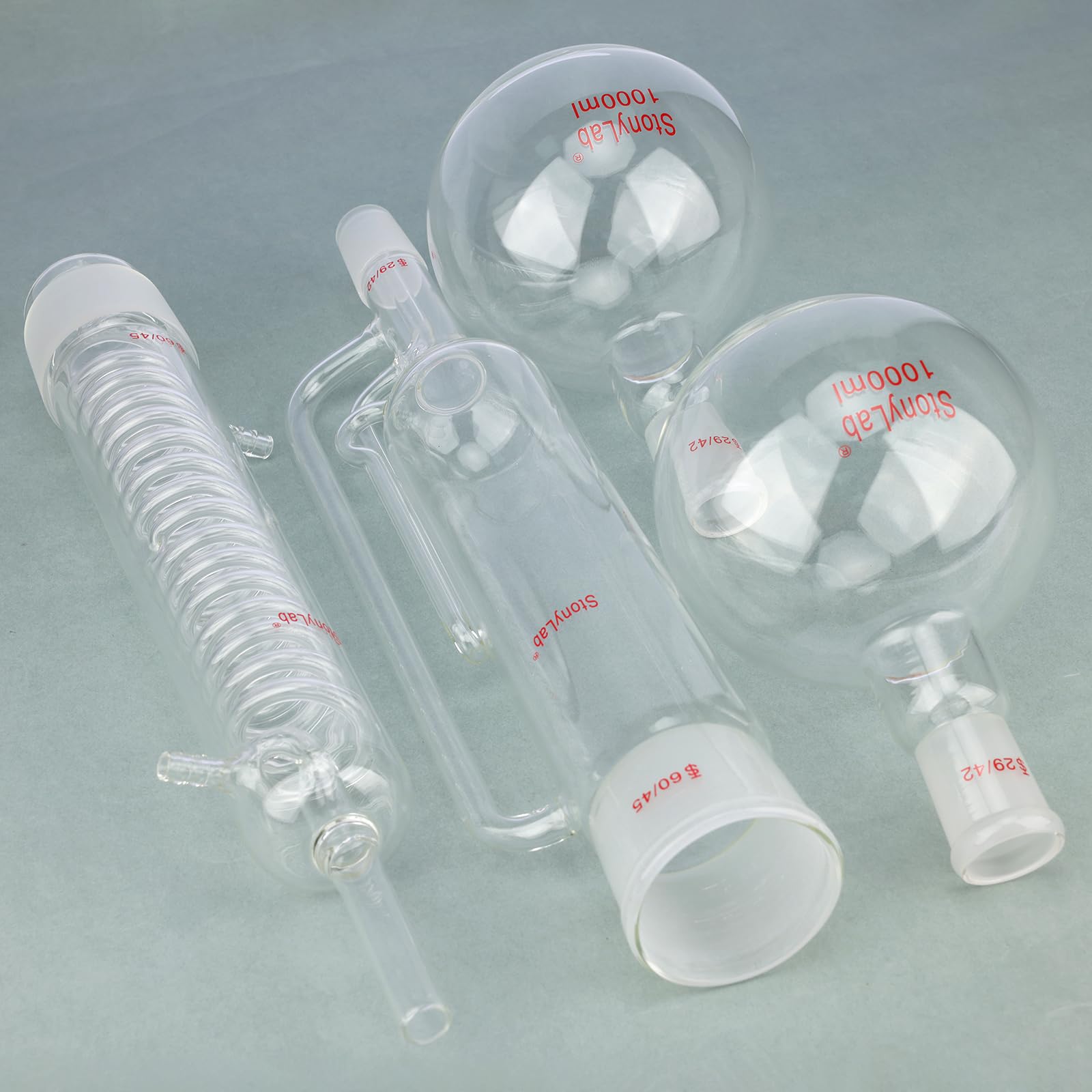 stonylab Kit di Estrazione Soxhlet con Vetro Borosilicato 60/45 Estrattore Soxhlet, Condensatore Graham e Due Palloni a Fondo Piatto 29/42 da 1000 ml per Uso in Laboratorio