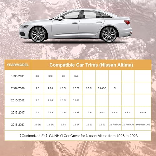 Miniatura 5 de Funda para automóvil Nissan Altima, impermeable, para todo tipo de clima, cubierta exterior completa, ligera, para exteriores, sol, UV, lluvia,