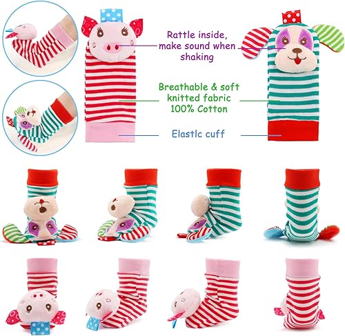 Miniatura 6 de BLOOBLOOMAX Sonajeros de calcetines para bebés de 0 a 24 meses de animales para bebés de 0 a 24 meses