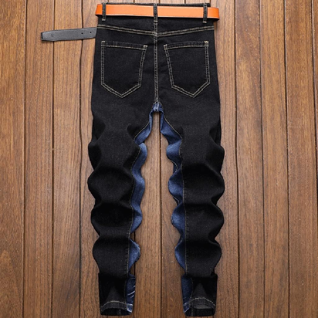 Men Jeans Homme Slim Denim Trousers Biker Male Straight Casual Streetwear Pants Patchwork