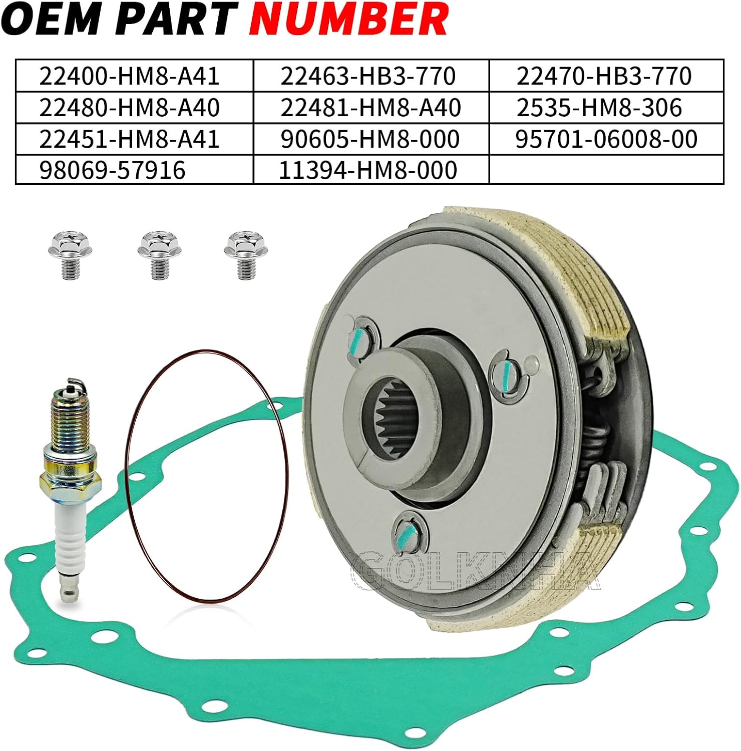 Centrifugal Carrier Wet Clutch Kit & Cover Gasket for Honda ATV Sportrax 250 TRX250EX Recon 250 TRX250TE TRX250TM TRX250X TRX 250EX 2x4 OEM# 22400-HM8-A41 11394-HM8-000