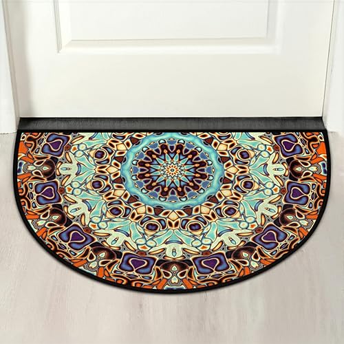 Miniatura 7 de Pardick Tapete semicircular abstracto bohemio con mandala antideslizante de 24 x 36 pulgadas, tapete de baño de media luna, tapete decorativo