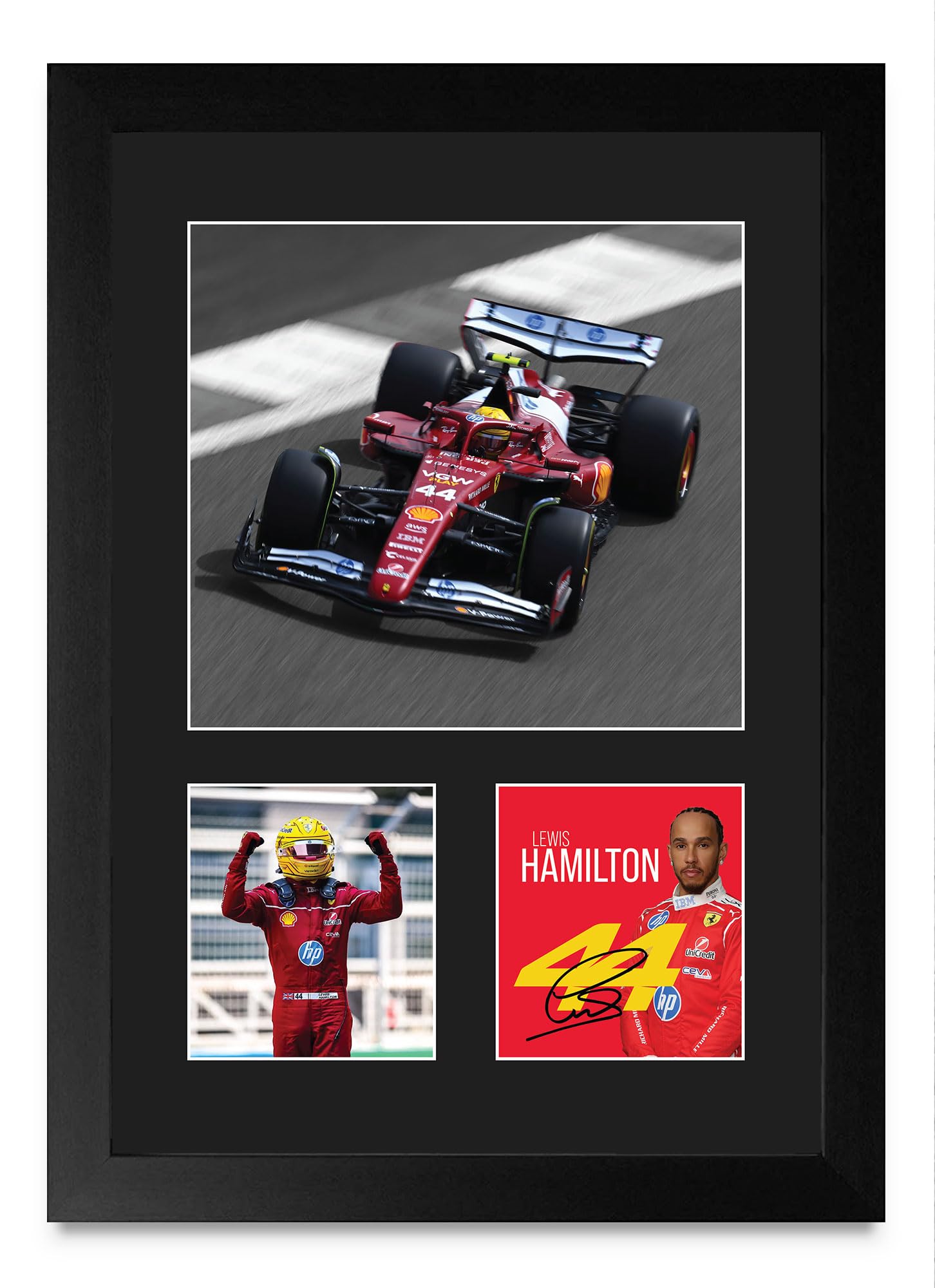 Foto de Lewis Hamilton Ferrari enmarcada A4 para decorar salones de F1