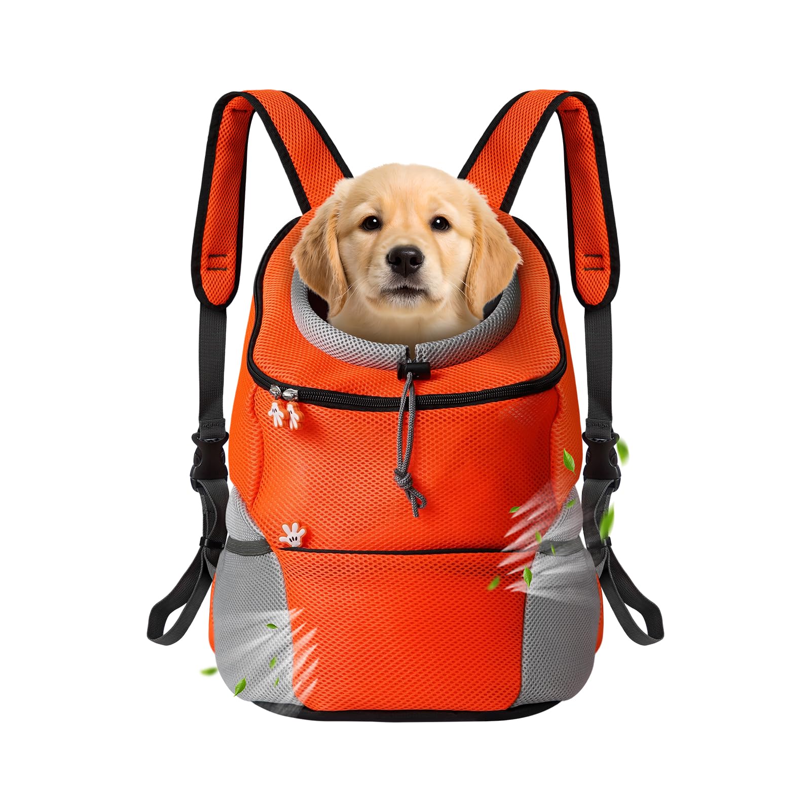 Bojury Pet Dog Carrier Backpack, Small Dog Cat Front Backpack, Breathable Adjustable Puppy Carrier with Safety Belt for Travel Hiking Cycling Walking Outdoor Orange M