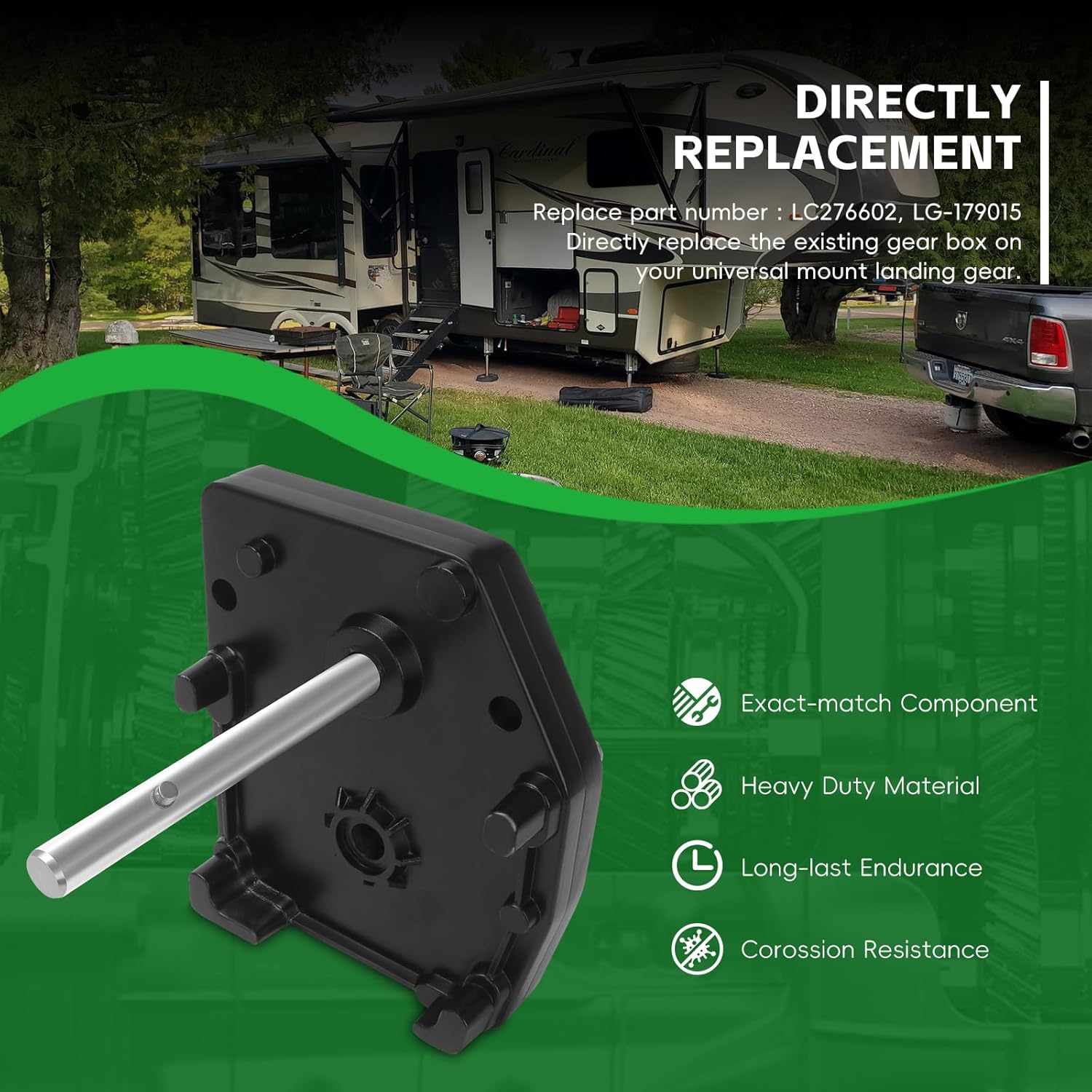 276602 RV Fifth Wheel Landing Jack Gear Box Compatible with Lippert Venture Atwood Pac-Rim Stromberg-Carlson Landing Gear Systems，Replace LC276602 LG-179015 Landing Gear Box