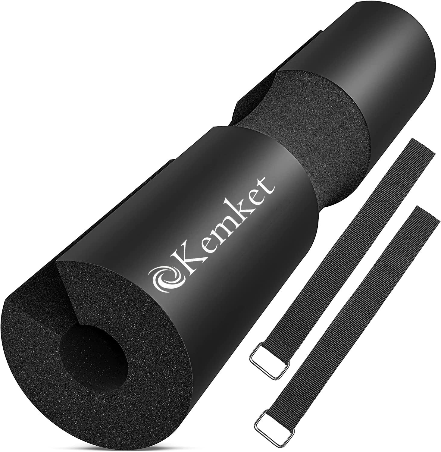 Kemket Barbell Squat Pad - Neck & Shoulder Protective Pad with Securing Straps 44cm*9cm - Support for Weight Lifting, Squats, Lunges & Hip Thrusts (Black)