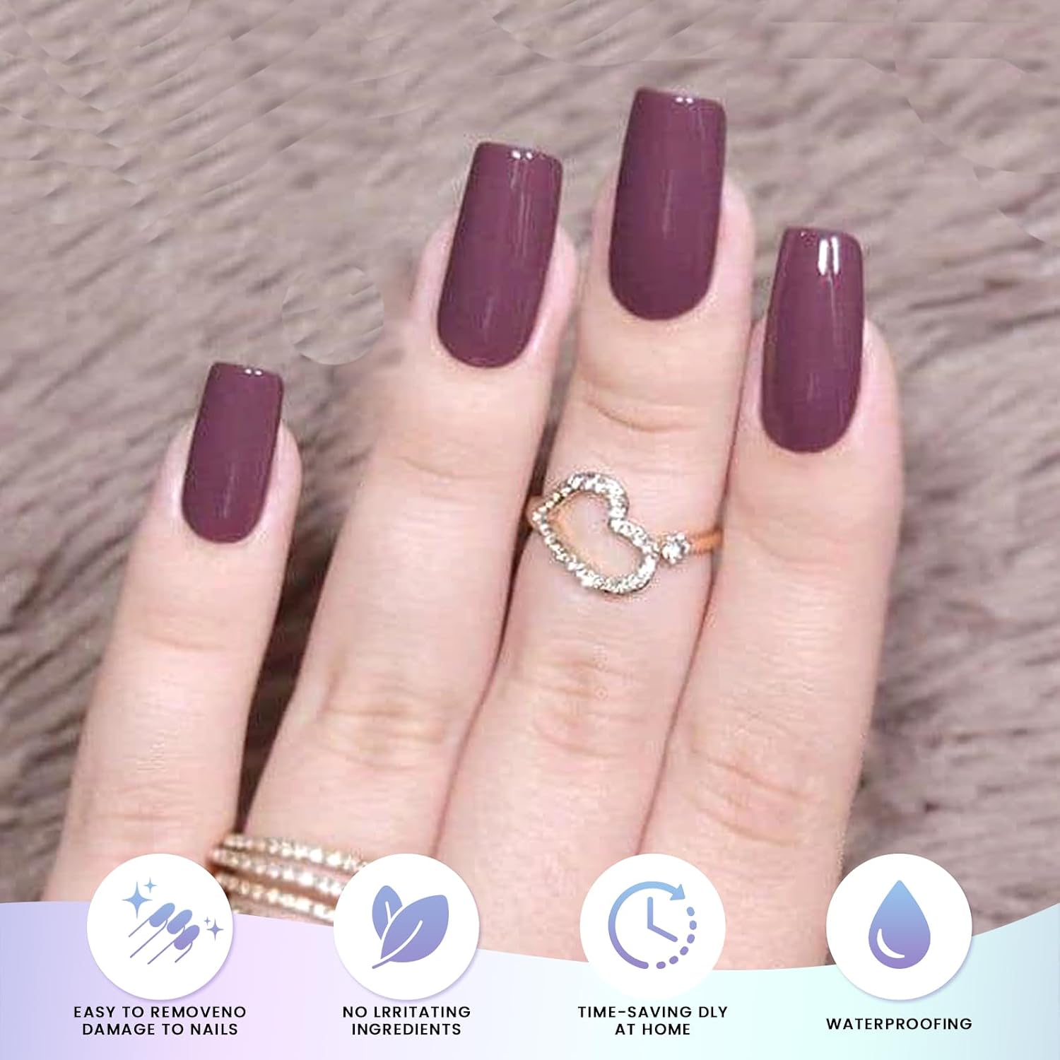 Semi Cured Gel Nail Strips | Gel Nail Stickers with UV Light Required | Salon Quality, Easy Application and Removal（Deep Purple）