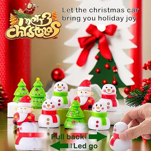 Miniatura 4 de 18 unidades de autos de Navidad para niños, árbol de Navidad, muñeco de nieve, Papá Noel, automóvil de fricción, ideal para fiestas infantiles,