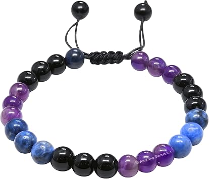 Amazing Gemstone Sagittarius Zodiac Crystal Bracelet - Amethyst Black Obsidian Sodalite Birthstone Bracelets Women Men Healing Calming Anxiety Stress Relief Gifts (Adjustable)