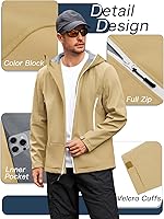 Vista 4 de Runcati Chaqueta Softshell para hombre, con forro polar, rompevientos, bloque de color, impermeable, con capucha, para senderismo