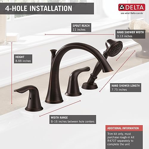Miniatura 2 de Delta Faucet T4738-RB Lahara - Bañera romana con ribete de ducha de mano, bronce veneciano