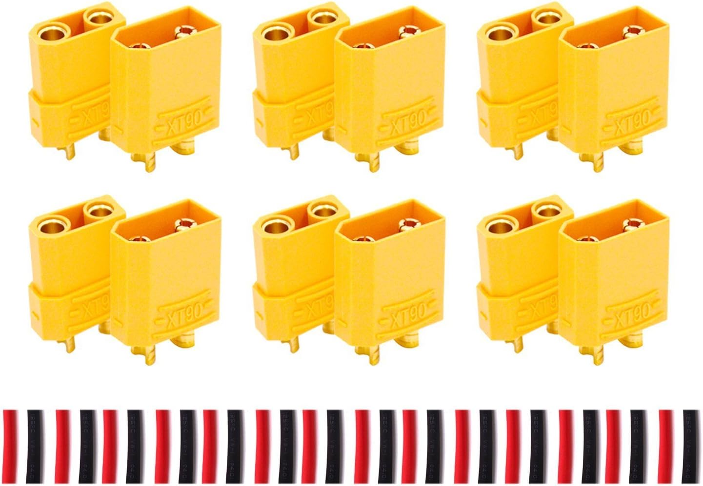 LHI XT90 Battery Connector Set for RC Lipo Battery Motor 6 Pairs Yellow,6 Male Connectors + 6 Female Connectors