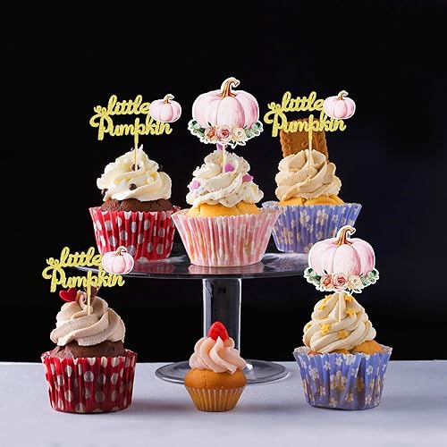 Miniatura 9 de Paquete de 24 decoraciones de calabaza para cupcakes para niñas, decoraciones de cumpleaños de calabaza, selecciones de cupcakes, decoración de