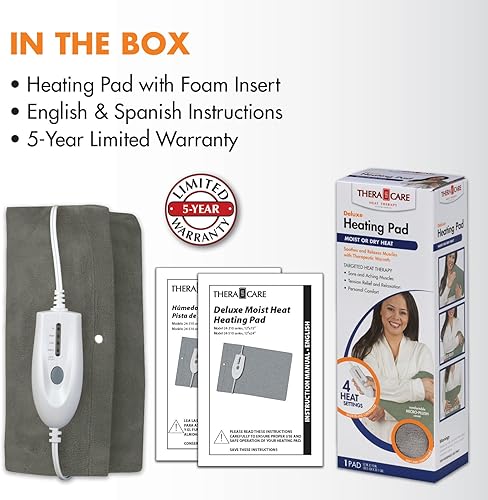 Miniatura 11 de TheraCare Almohadilla térmica | Terapia de calor húmedo y seco | 4 ajustes de calor | Alivio calmante de acción rápida para el dolor muscular y la