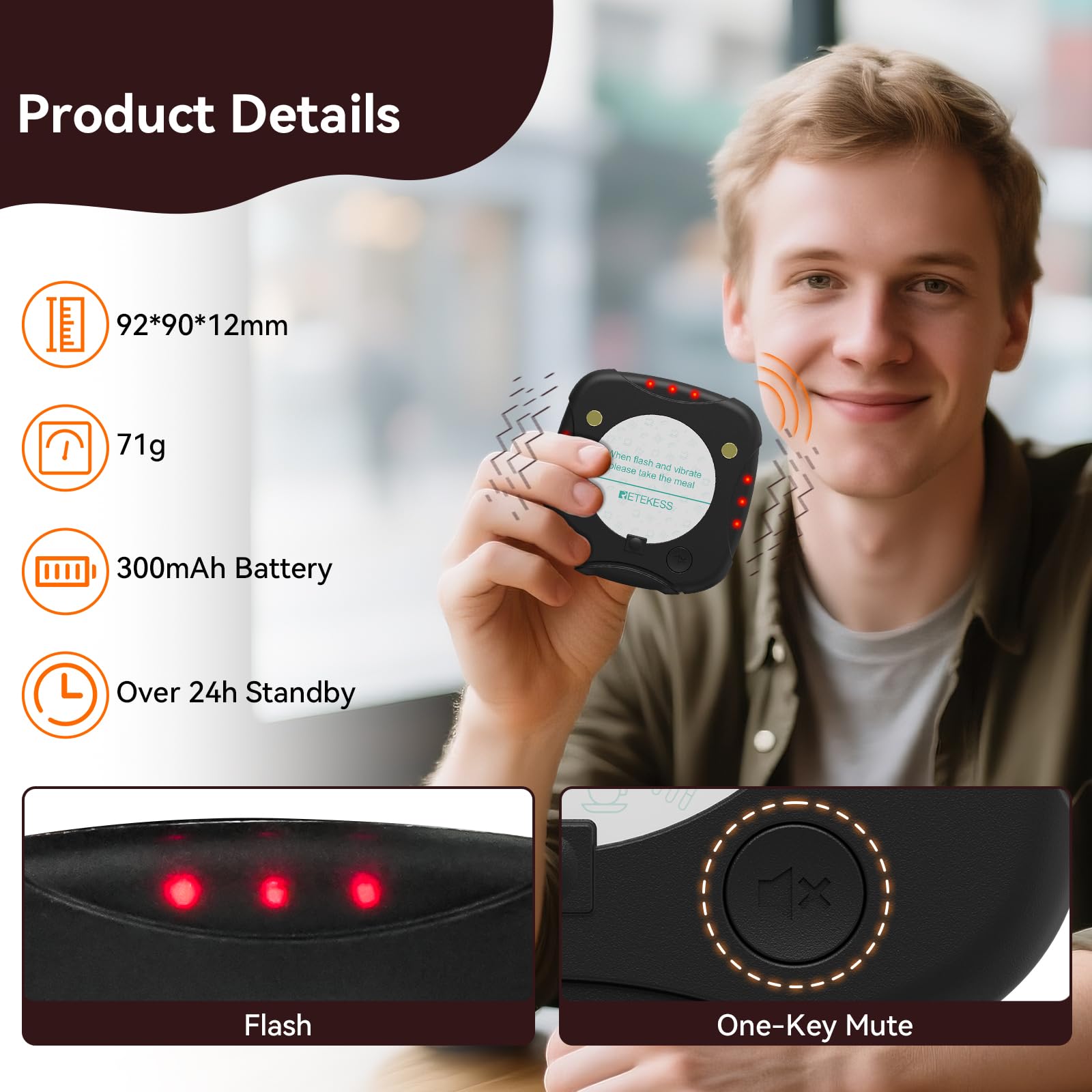 Retekess TD186 Cercapersone Ristorante, 600M Pager Ristorante, 20 Cercapersone, Design Anti-Ribaltamento, 3 Livelli di Volume, 3 Intensità di Vibrazione, 300 mAh Disk Pager Per Food Truck, Bar, Hotel